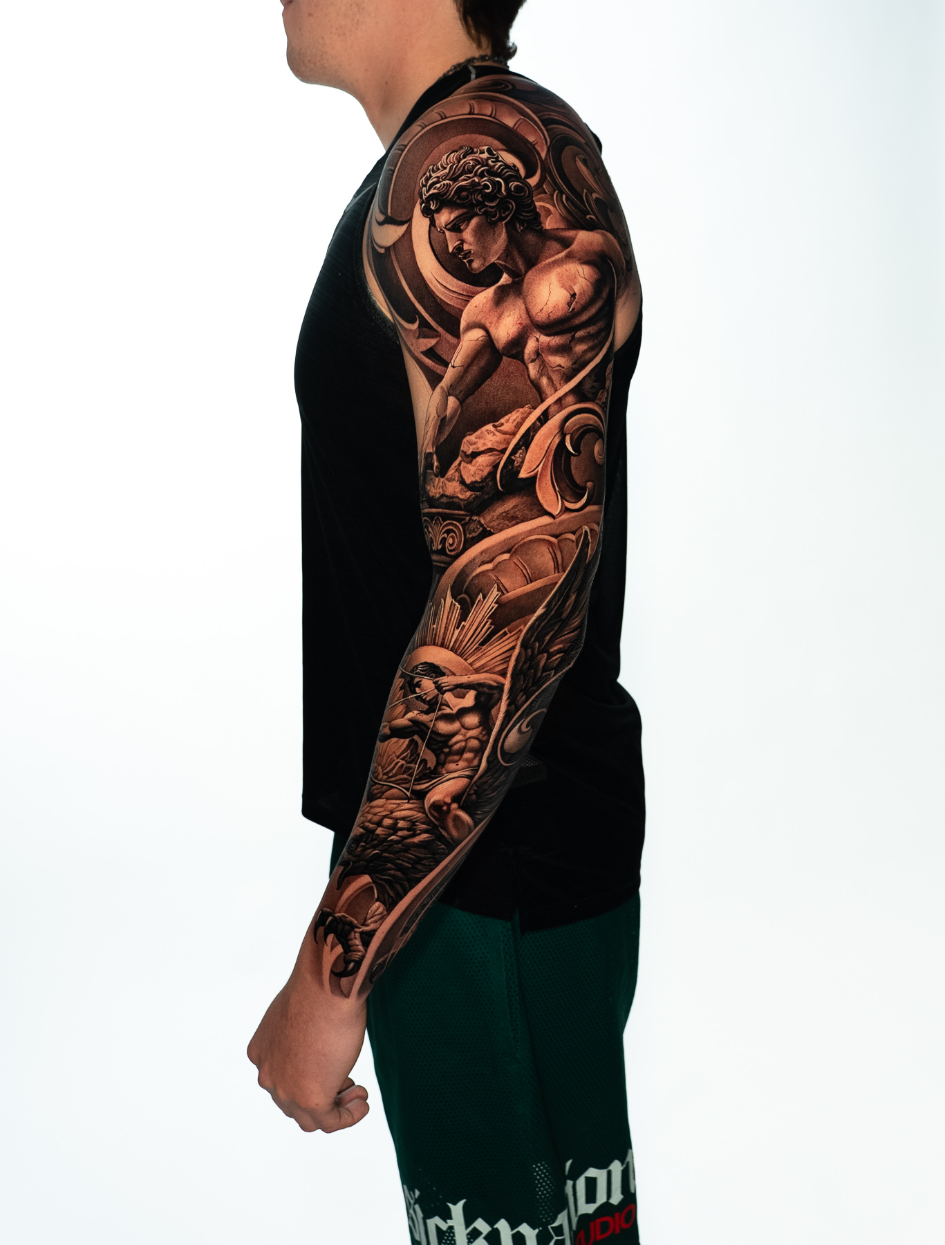 BECOMING — Black and grey realism arm sleeve